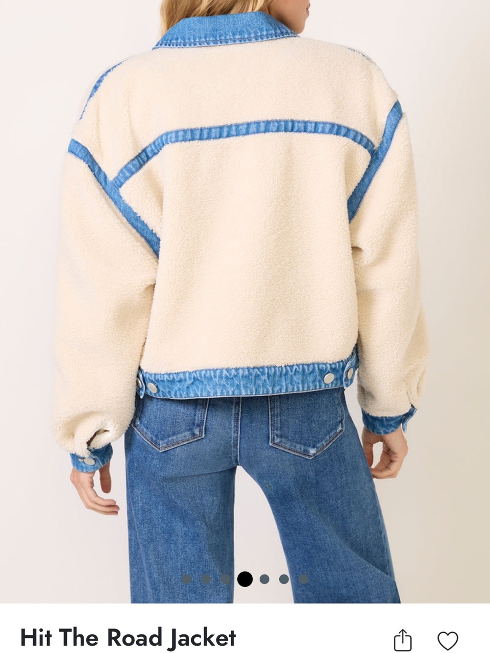 Blank NYC Cream Sherpa Jacket with Blue Denim Trim - Picture 10 of 10